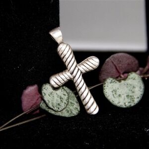 Sterling Silver Rope Cross Pendant 925 Twisted Cable Religious Charm Necklace